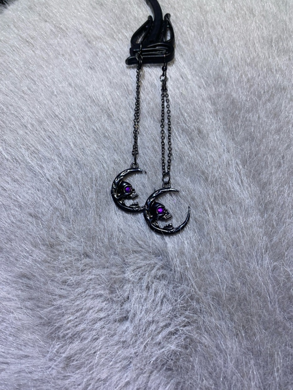 Black Crescent Moon Skull Earrings with Purple Accent - Women's Jewelry - Picture 2 of 3
